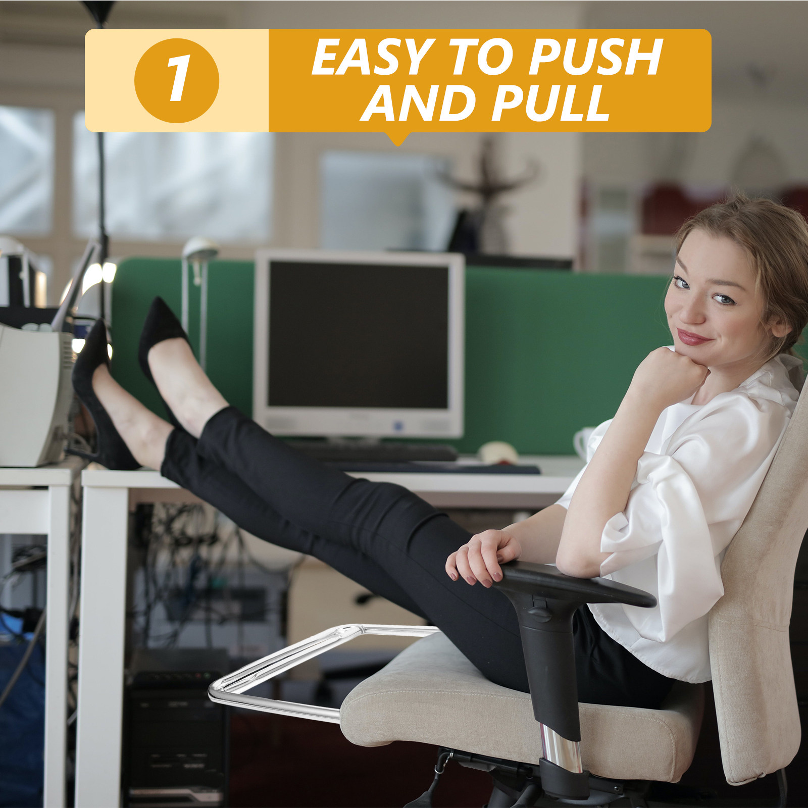 Footrest Under Desk - ที่พักเท้าสแตนเลสสำหรับโต๊ะทำงาน อุปกรณ์เสริมเก้าอี้หมุน ที่รองขา ตัวต่อขา แผ่นรองพักเท้าใต้โต๊ะ