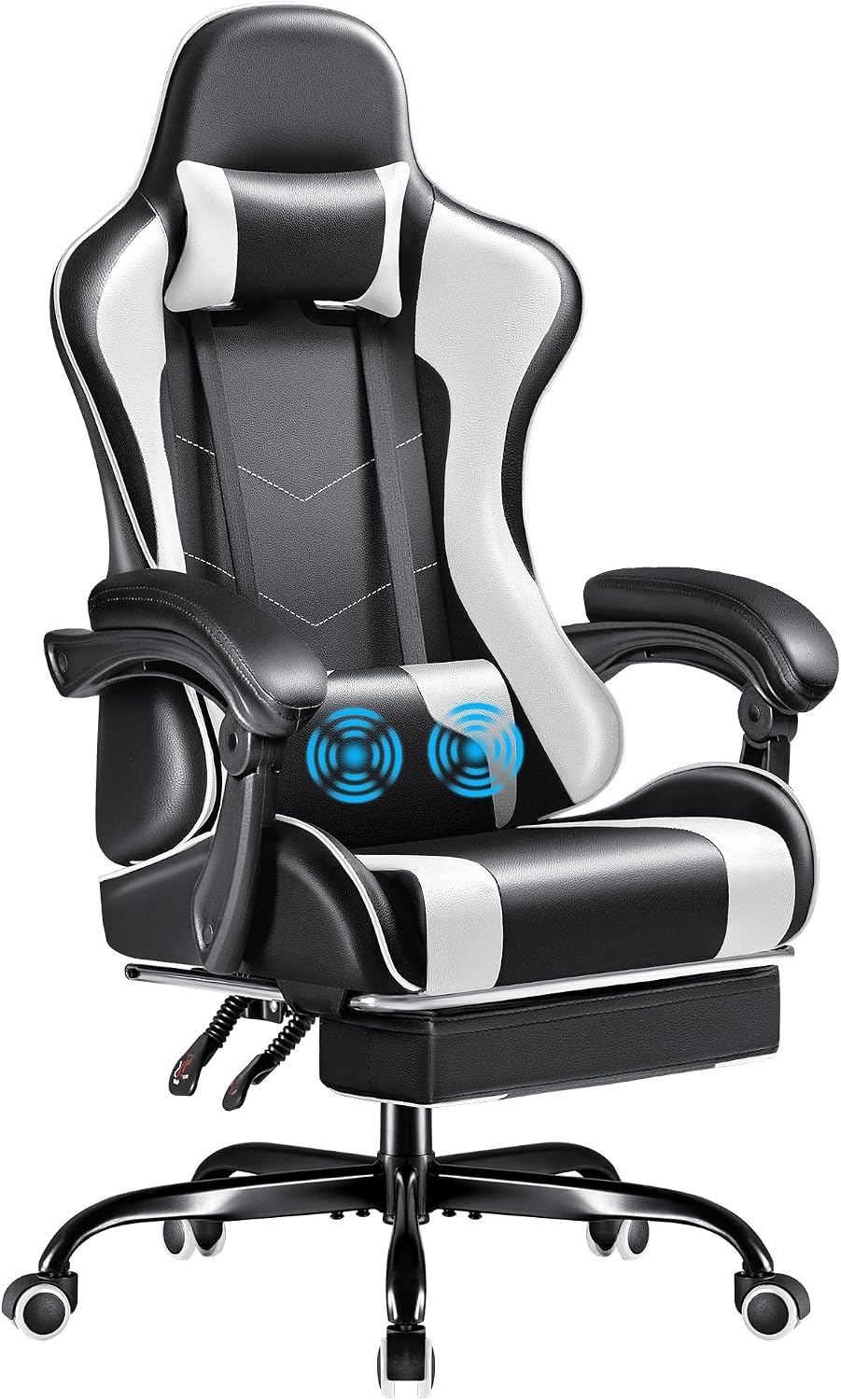 Video Gaming & Esports Usd Acc - เก้าอี้เกมมิ่ง Furmax พร้อมที่พักเท้าและระบบรองรับหลังแบบนวด, เก้าอี้คอมพิวเตอร์ปรับความสูงได้ หมุนได้ พร้อมที่พักศีรษะ,