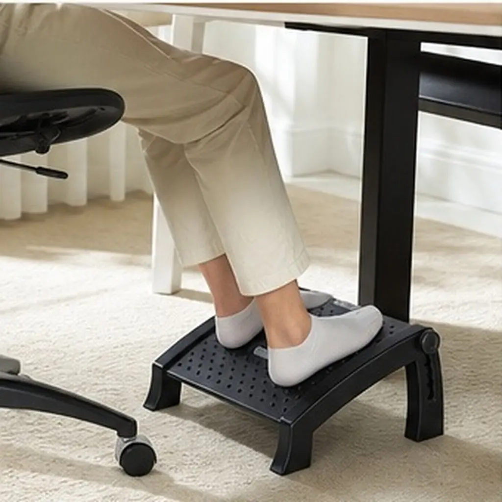 Footrest Under Desk - 1 ชิ้น ที่พักเท้าแบบพกพาสำหรับใช้ใต้โต๊ะทำงานที่บ้านและสำนักงาน รองรับขา ออกแบบตามหลักสรีรศาสตร์ ช่วยลดแรงกดทับ